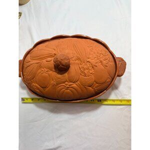 Vegetable Embossed Terracotta Oval Roasting Dish With Lid 16"x9"x6"